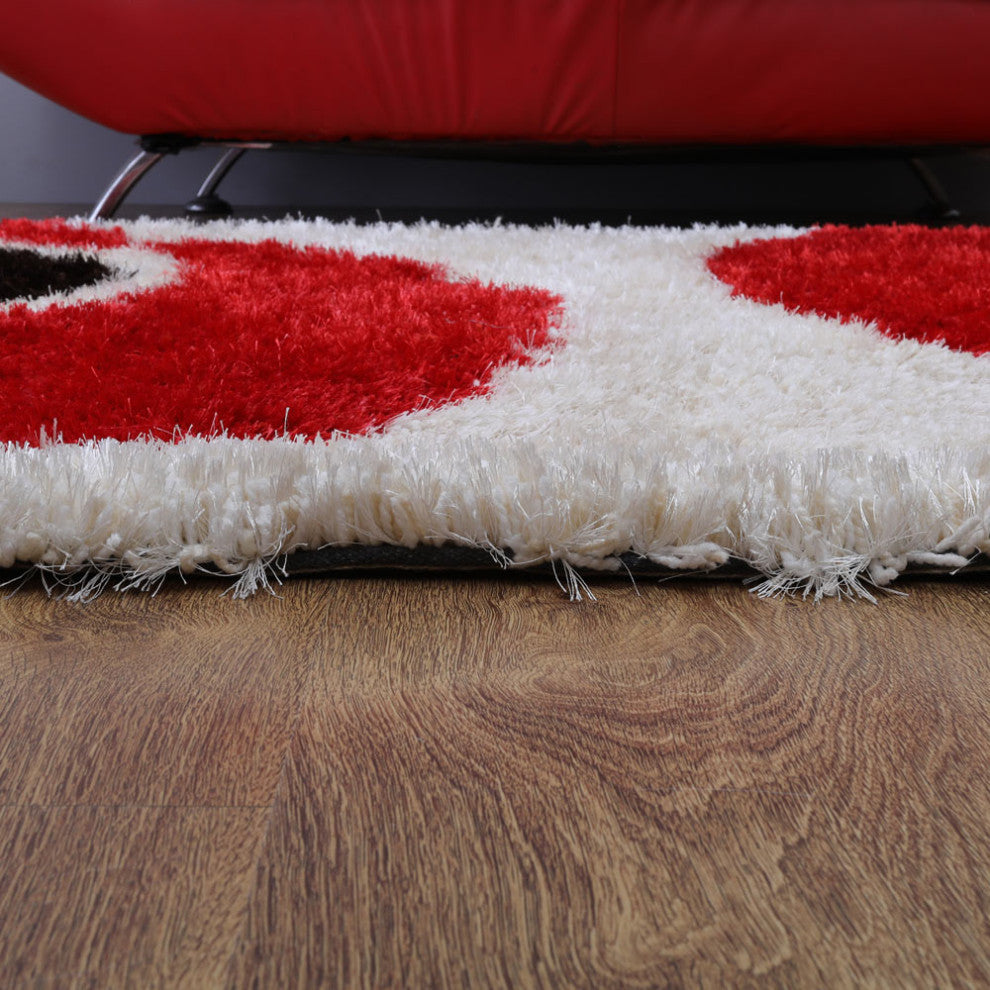 HAND TUFTED SHAG POLYESTER ECO-FRIENDLY AREA RUGS, Red Ivory Color, Contemporary