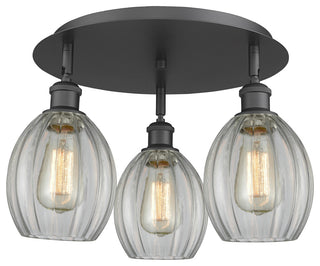 Eaton-3 Light 17" Flush Mount-Matte Black, Clear Glass Shade