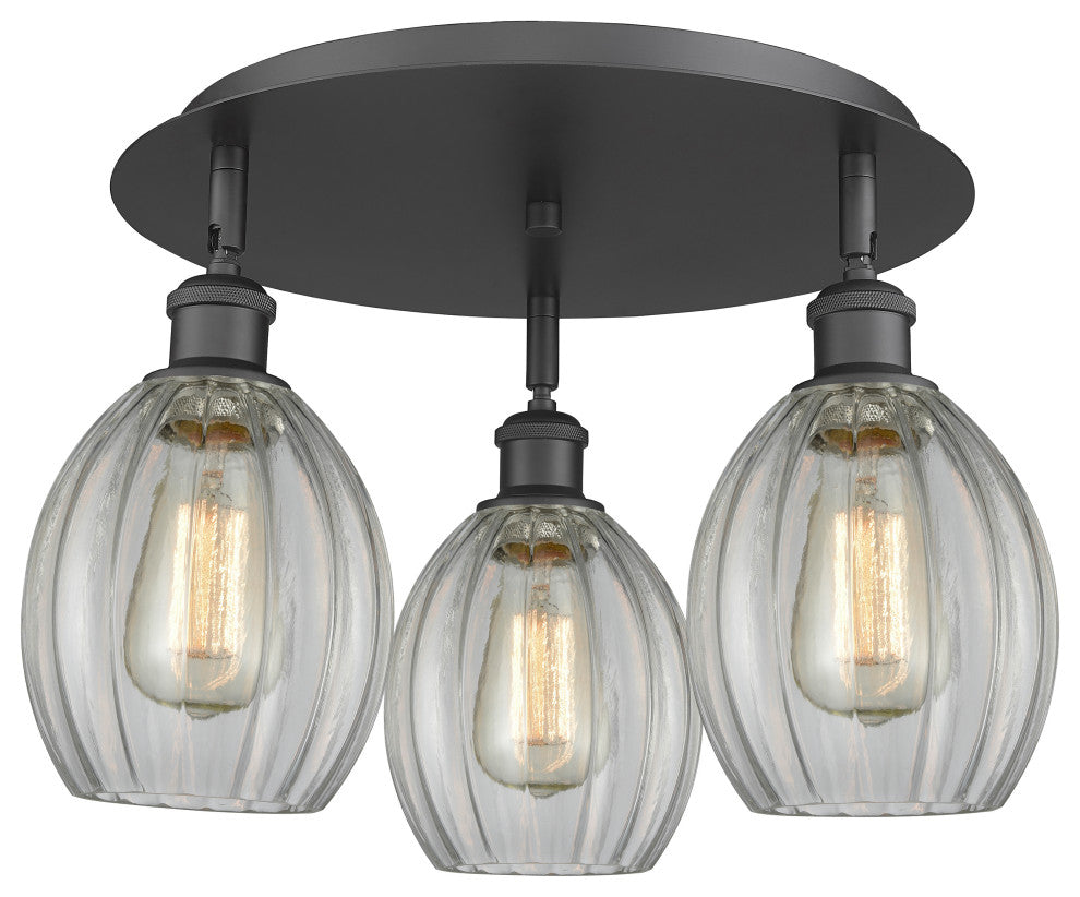 Eaton-3 Light 17" Flush Mount-Matte Black, Clear Glass Shade