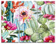 "Cactus Pattern Watercolor" Digital Metal Wall Art, 3 Panels, 36"x28"