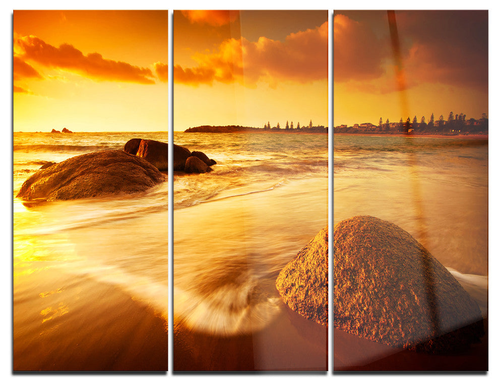 "Sun Tinted Beach" Photography Glossy Metal Wall Art, 3 Panels, 36"x28"