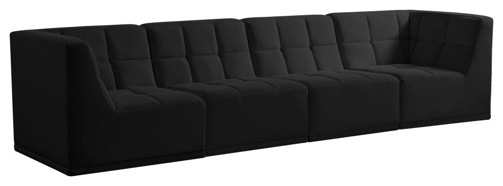 Relax Velvet Upholstered 4-Piece Modular Sofa, Black