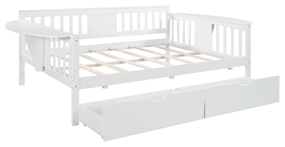 Gewnee Solid Wood Full Size Daybeds with Two Drawers,White