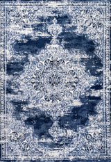 Alhambra Ornate Medallion Modern Runner Rug, Navy/Ivory, 3x5