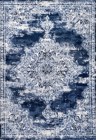Alhambra Ornate Medallion Modern Runner Rug, Navy/Ivory, 3x5