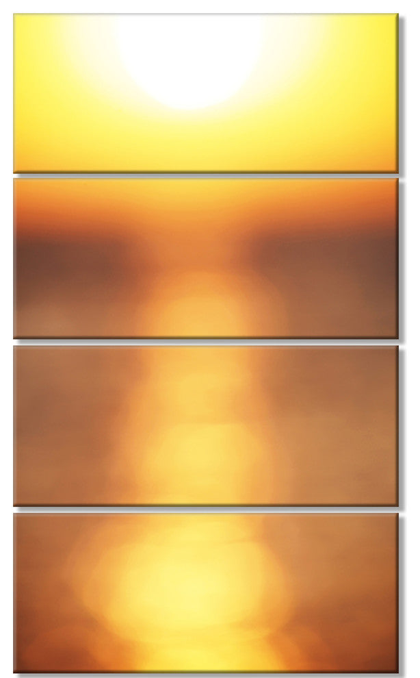 Abstract Yellow Sunset Reflection, Landscape Canvas Wall Art, 28"x48", 4 Panels