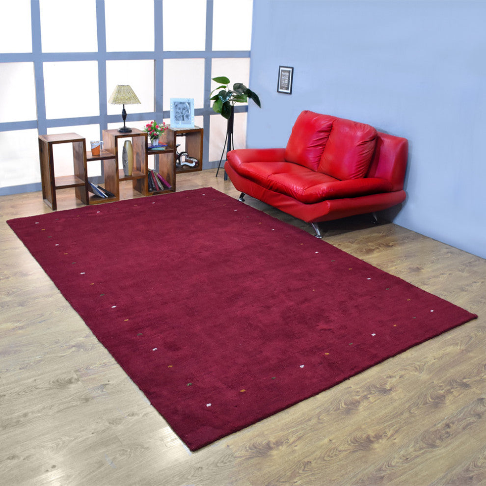 Hand Knotted Loom Silk Mix Area Rug Contemporary Red