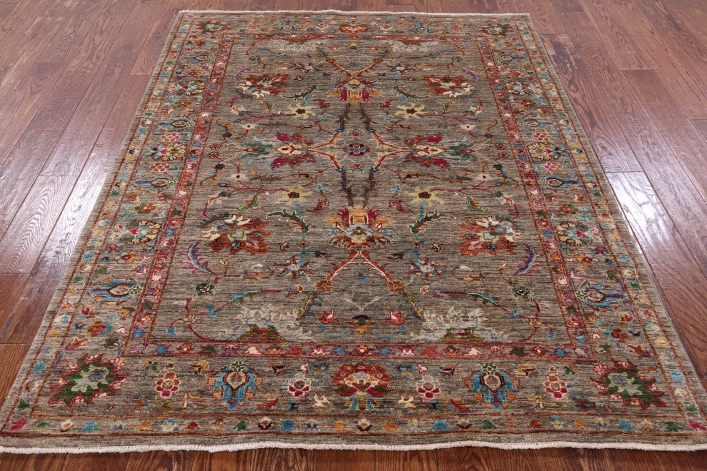 5' 2" X 6' 4" Hand Knotted Persian Tabriz Wool Rug Q7398
