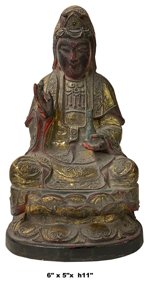 Vintage Chinese Wooden Carved Home Guardian Kwan Yin Figure Hws1175
