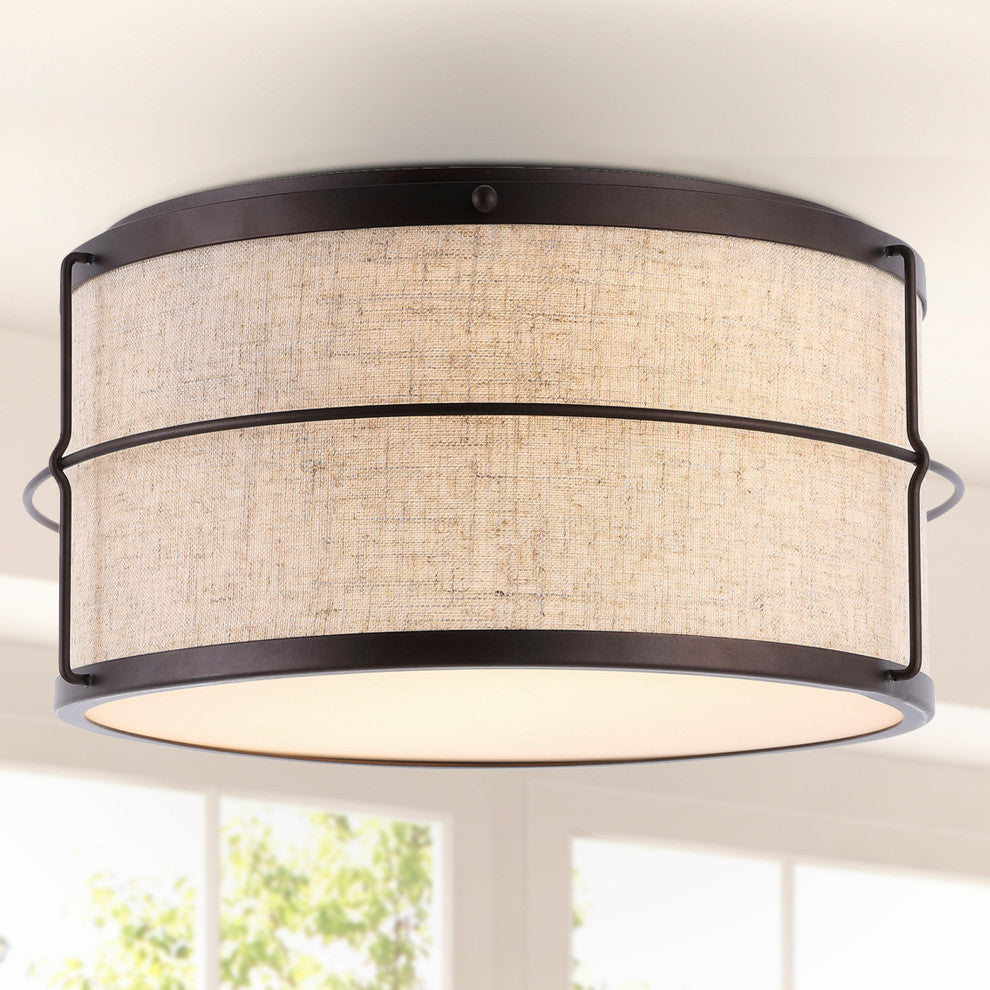 Evan 14" 2-Light Rustic Farmhouse Iron LED Flush Mount, Oil Rubbed Bronze