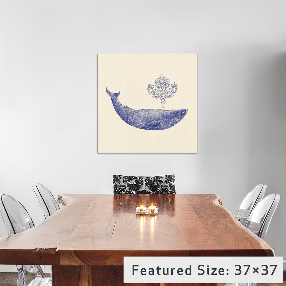"Damask Whale Square #2" Print by Terry Fan, 37"x37"x1.5"