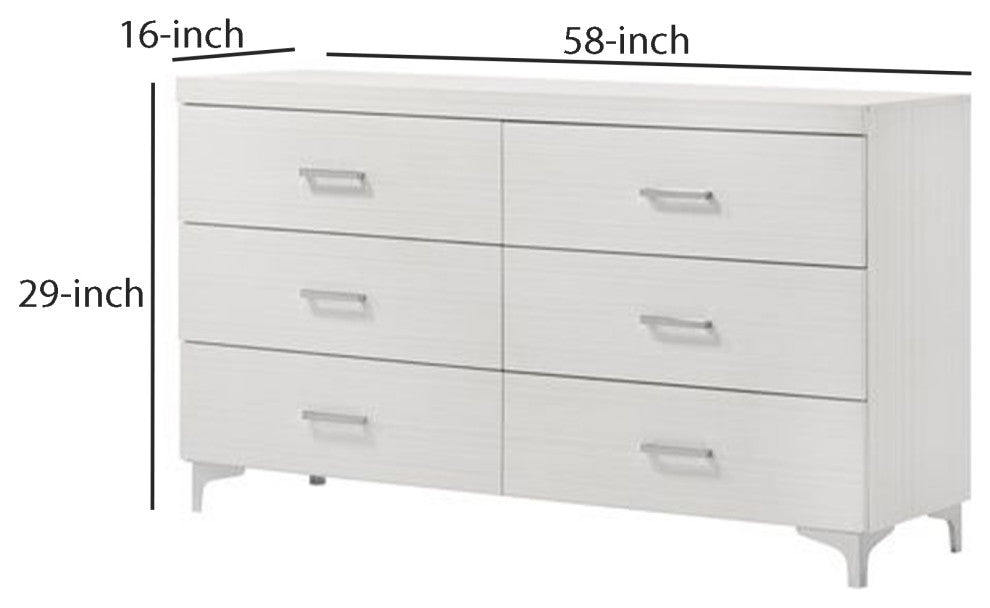 Benzara BM262110 Dresser With 6 Drawers and Bar Handle, White