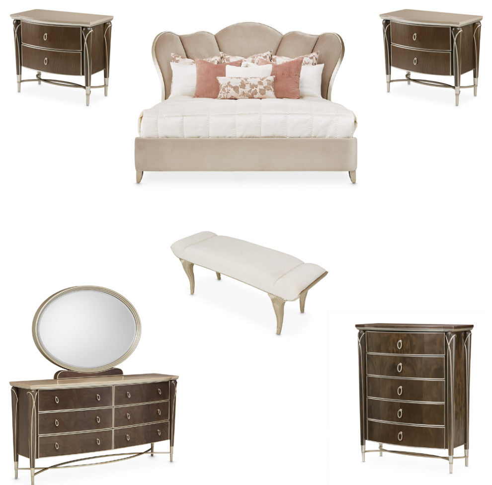 AICO Furniture Villa Cherie 7 Piece Queen Bedroom Set