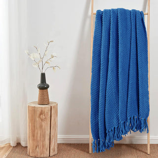 Tweed Knitted Throw Blanket, Snorkel Blue, 50"x60"