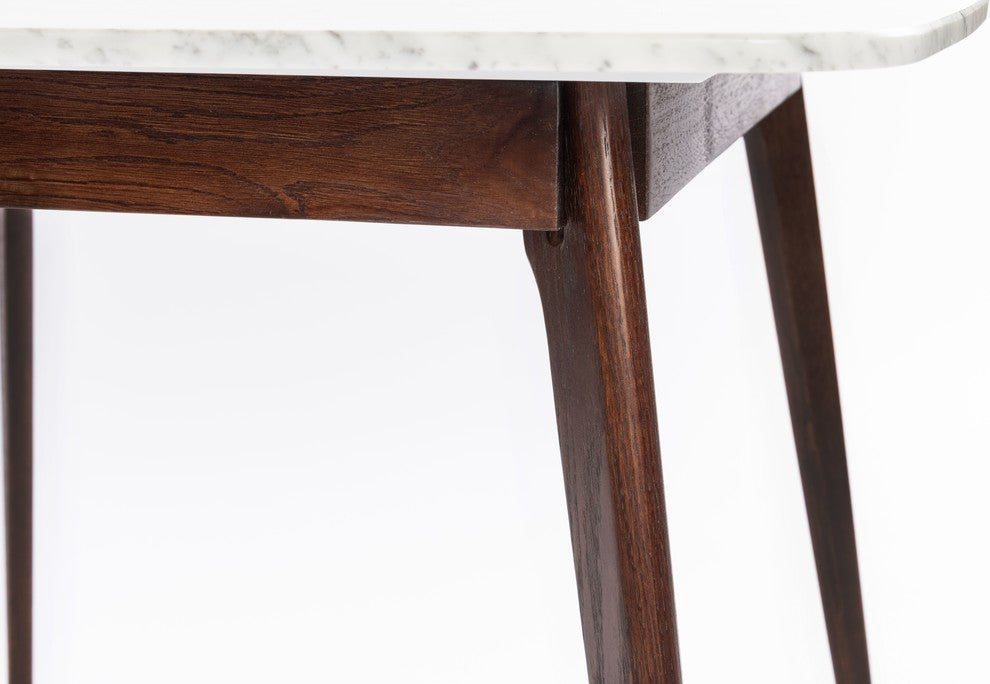 Senna 31" Square Italian Carrara White Marble Dining Table with Walnut Legs