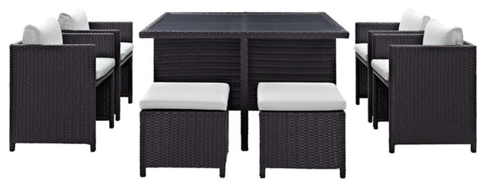 Modway Inverse 9-Piece Aluminum and Rattan Patio Dining Set in Espresso/White