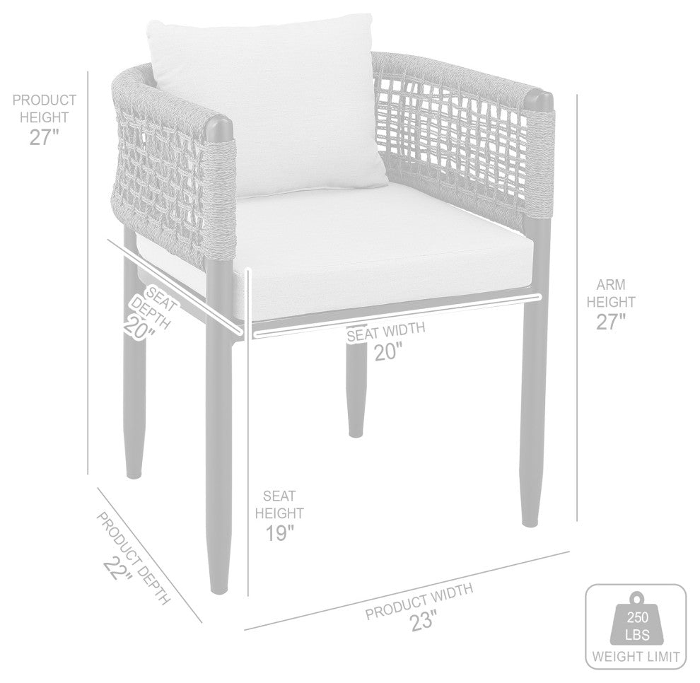 Alegria Outdoor Dining Chair in Aluminum with Gray Rope and Cushions - Set of 2