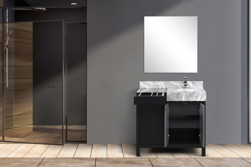 Zilara 36" Black and Grey Single Vanity Set, Monte Chrome Faucet Set