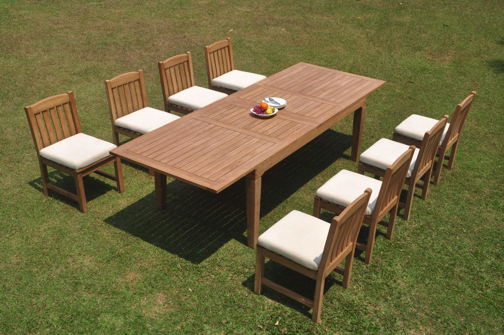 9-Piece Outdoor Teak Dining Set: 122" Rectangle Table, 8 Devon Armless Chairs