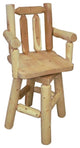 Rustic White Cedar Log Backed Bar Stool, Counter Height, With Arms