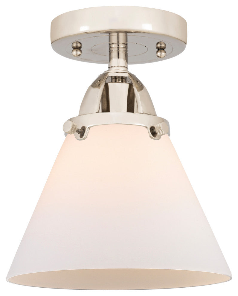 Large Cone Semi-Flush Mount, Polished Nickel, Matte White, Matte White