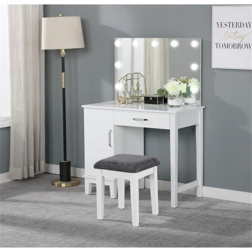 Coaster Elijah Wood Vanity Set with LED Lights White and Dark Gray