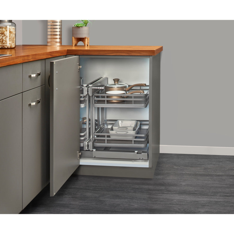 Steel 2-Tier Pull Out Solid Bottom Organizer for Blind Corner Cabinet, 15"