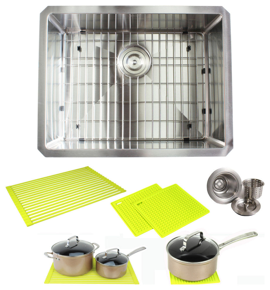 23" 16 Gauge Undermount Single Bowl Stainless Steel Sink Package