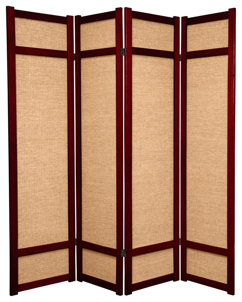 6'' Tall Jute Shoji Screen, 4 Panel, Rosewood