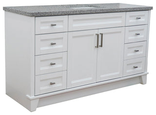 61" Single Sink Vanity, White Finish And Gray Granite And Rectangle Sink