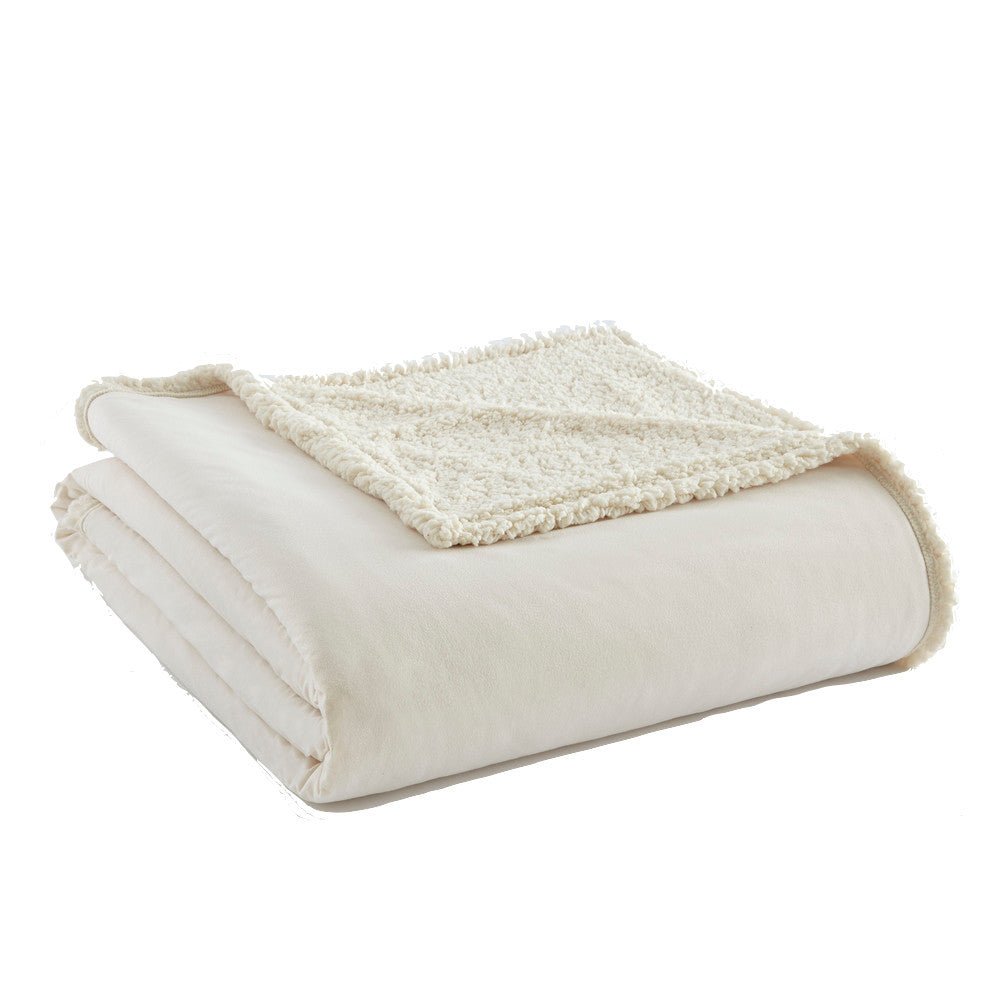 Micro Flannel Sherpa Blanket, Ivory, Twin