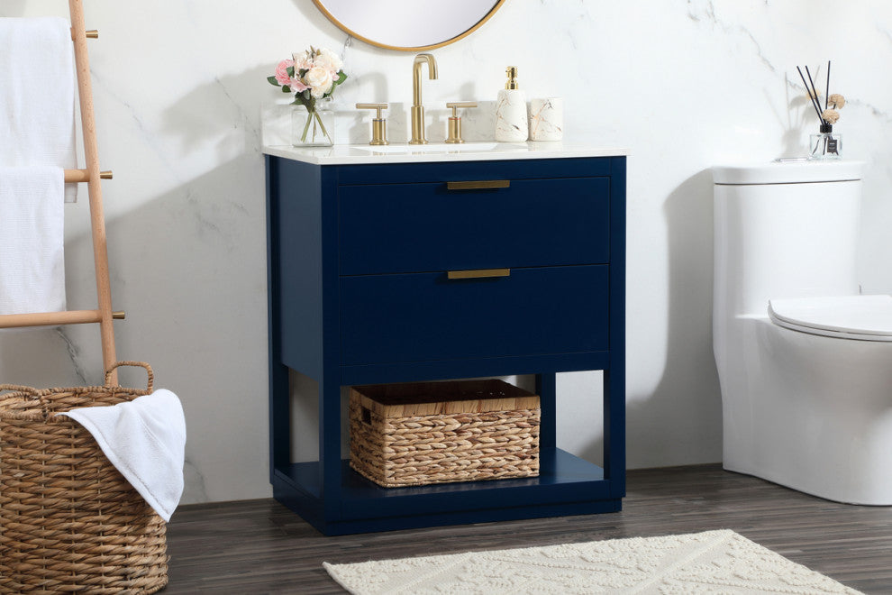 30" Single Bathroom Vanity, Blue, With Backsplash