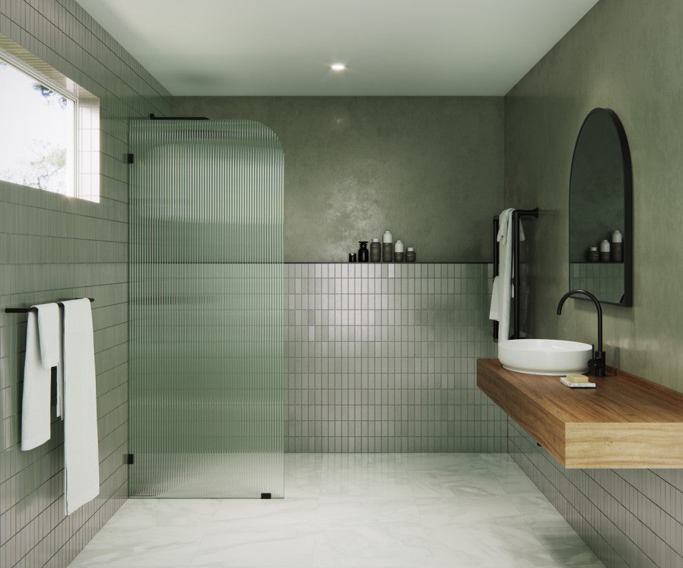 32"x78" Frameless Shower Door, Single Fixed Panel Fluted Radius, Oil Rubbed Bronze, 32" Left