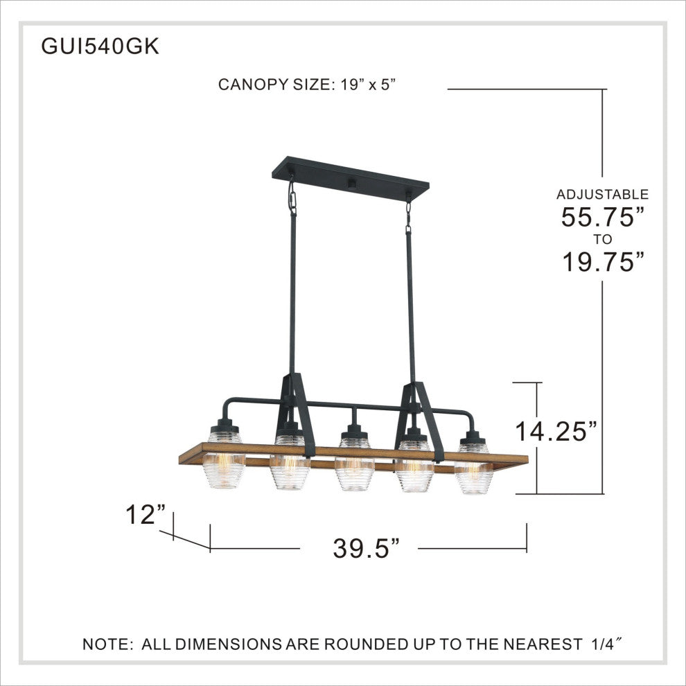 Quoizel GUI540 Guilford 5 Light 40"W Linear Chandelier - Grey Ash