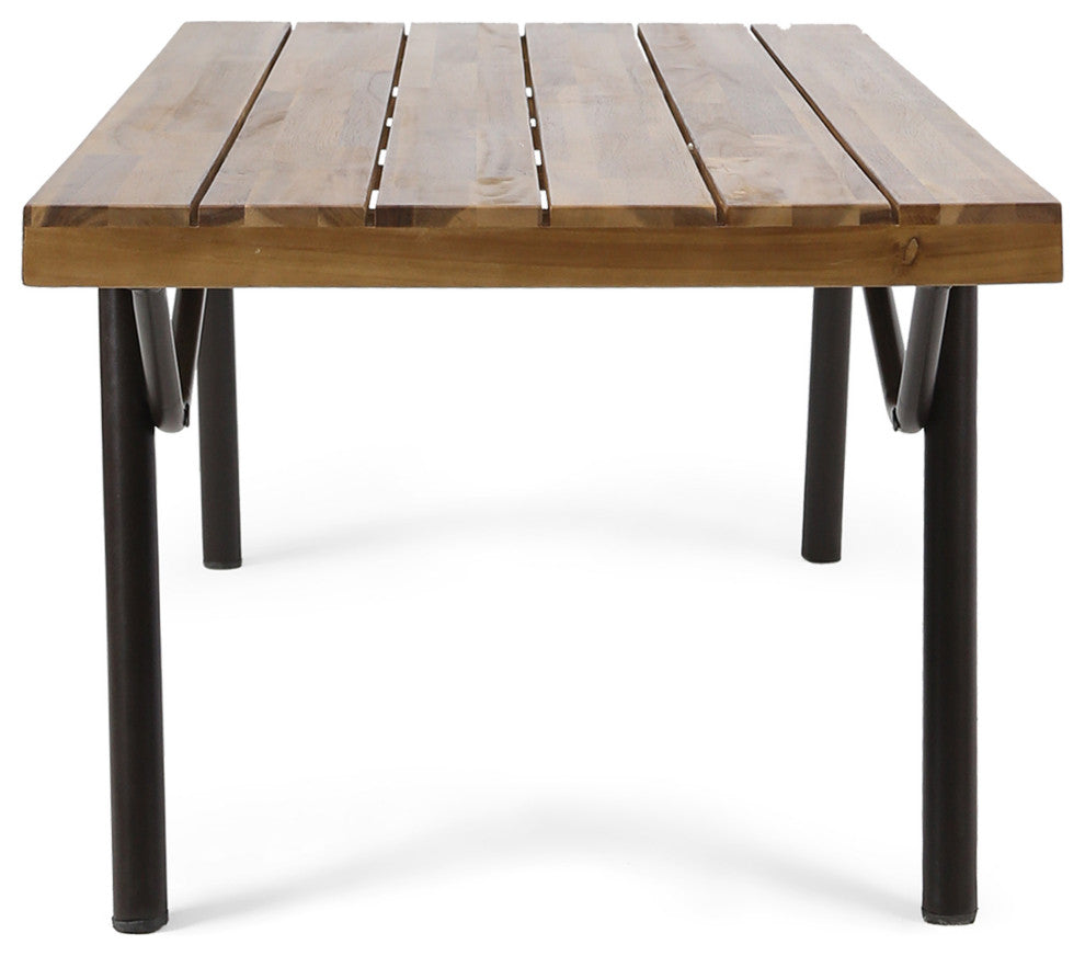 GDF Studio Nora Outdoor Acacia Wood Chat Set, Teak Finish/Dark Gray