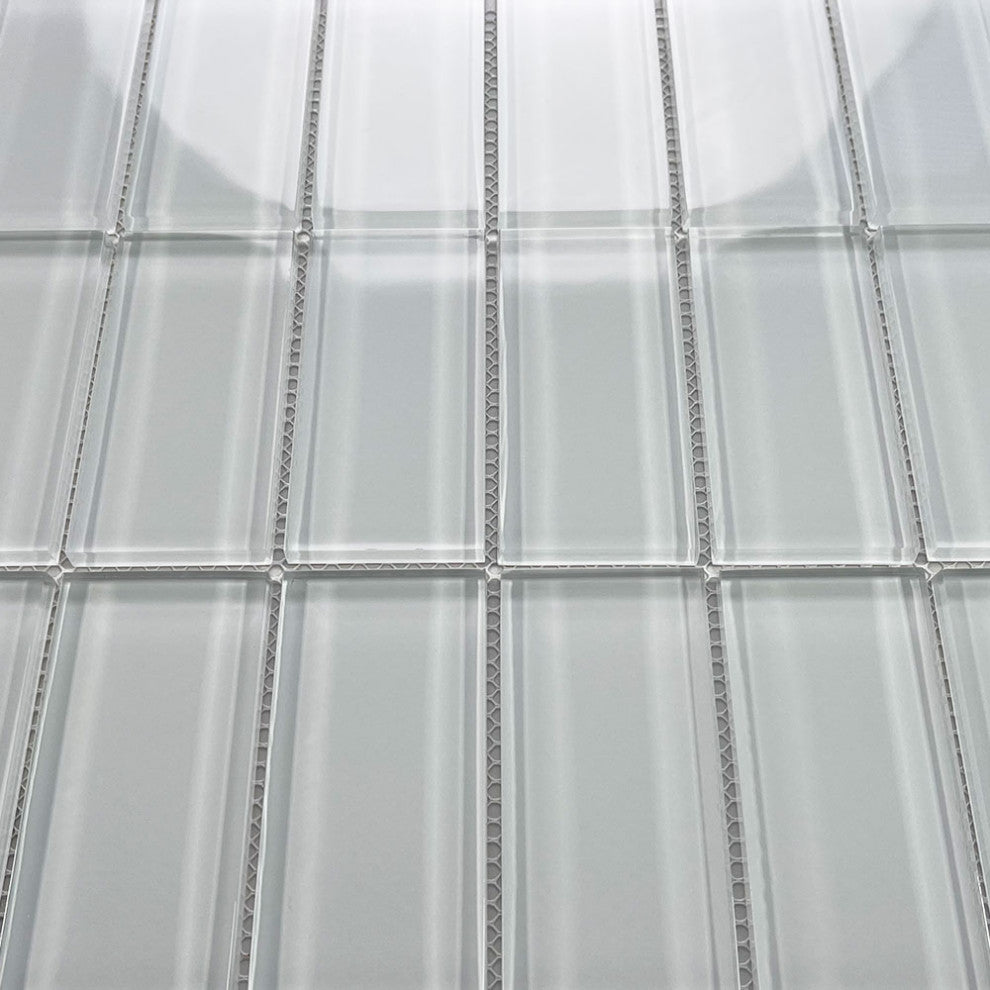 Glass Mosaic Tile White Glass 2x4 Stacked Bathroom Kitchen Backsplash, 1 sheet