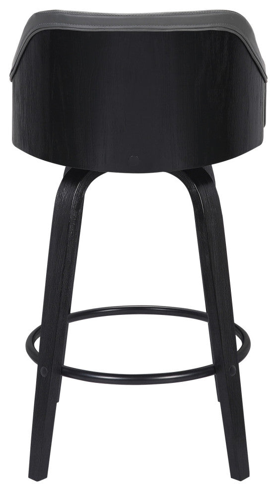 26 Inch Wooden and Leatherette Swivel Barstool, Black and Gray