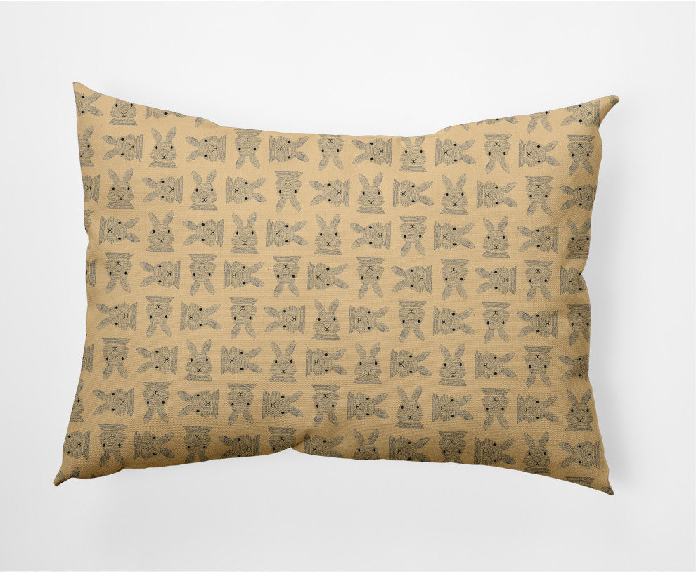 Criss Cross Bunnies Easter Indoor/Outdoor Lumbar Pillow, Corn Yellow, 14x20"