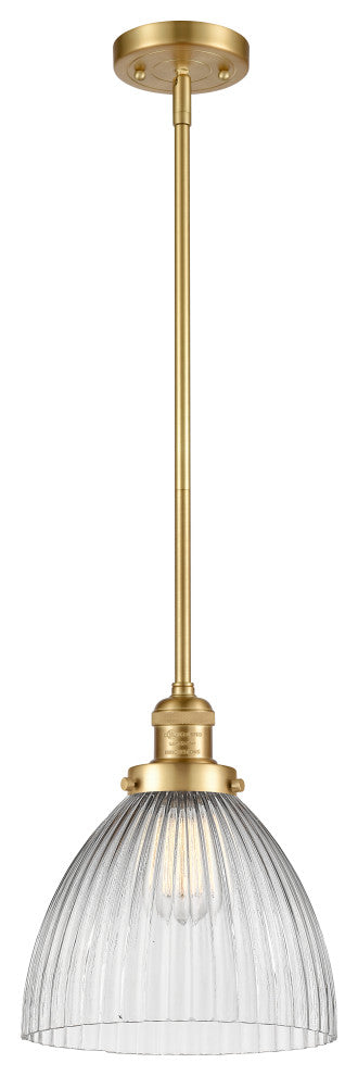 Seneca Falls Mini Pendant, Satin Gold, Clear Halophane