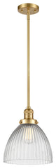 Seneca Falls Mini Pendant, Satin Gold, Clear Halophane