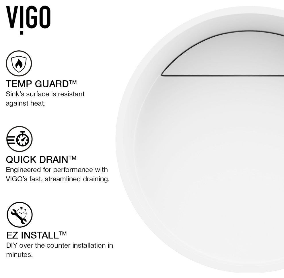 VIGO Starr 15"L x 15"W x 5"H Matte Stone Round Bathroom Vessel Sink