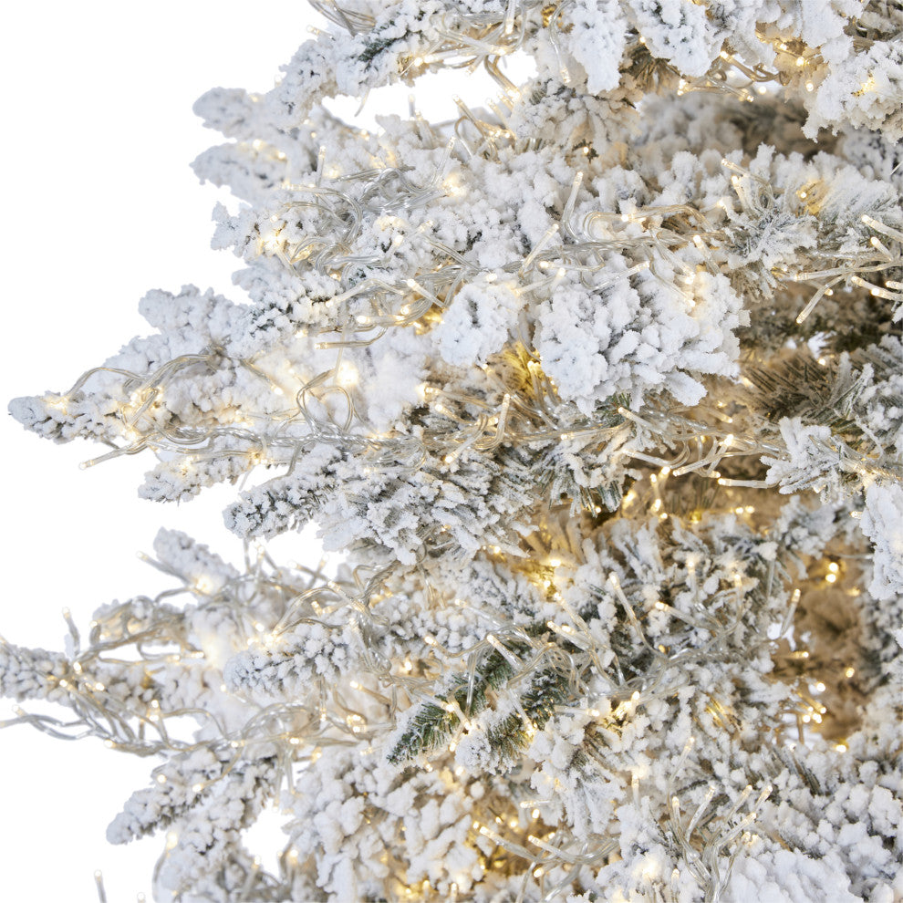 9' Flocked Grand Northern Rocky Fir Faux Xmas Tree W/Lights & Bendable Branches