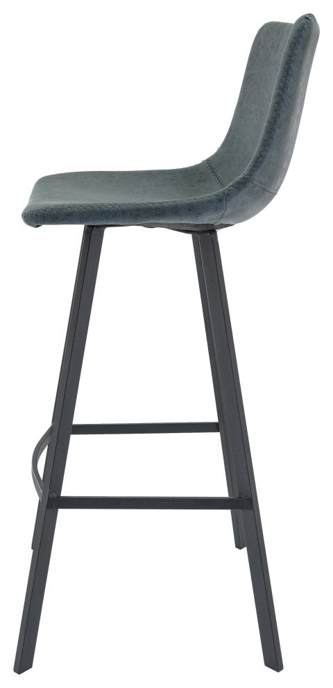 LeisureMod Elland Modern Upholstered Leather Bar Stool With Iron Legs & Footrest