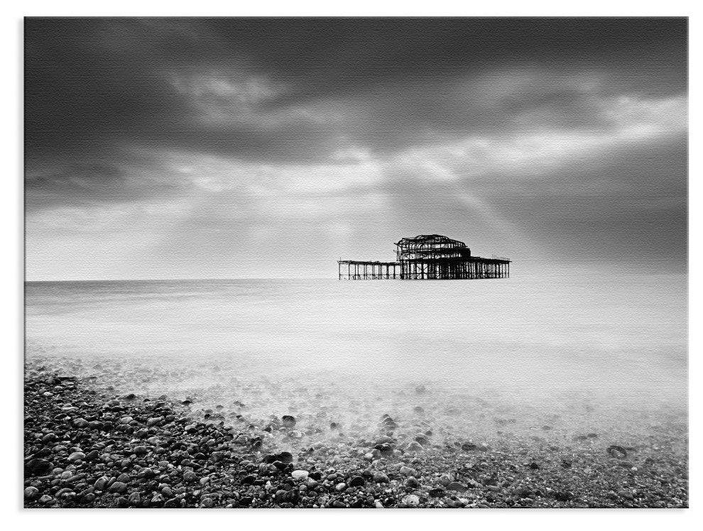 Abandoned West Pier Coastal Seascape Black & White Photo Canvas Art Print, 18" X 24"
