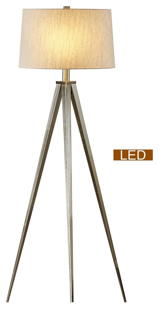 Artiva USA Hollywood 63" LED Tripod Floor Lamp With Dimmer, Satin Nickel