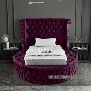 Luxus Button Tufted Velvet Round Bed, Purple, Twin