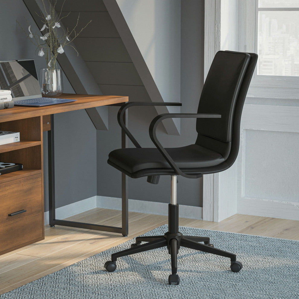James Mid-Back Executive Upholstered Office Chair with Arms, Black/Black