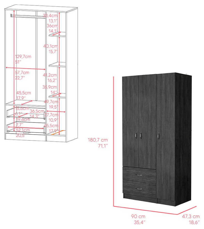 Three Door Armoire Clark, Bedroom, Smoky Oak / White