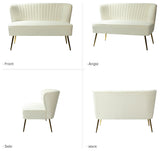 Velvet Tufted Loveseat Sofa With Golden Base, Ivory