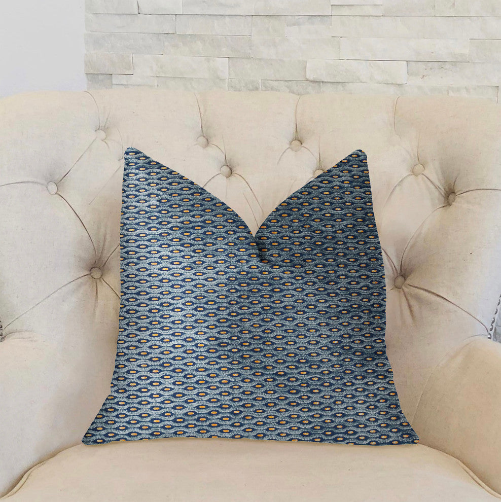 Teal Abyss Blue and Gold Luxury Throw Pillow, 12"x20"